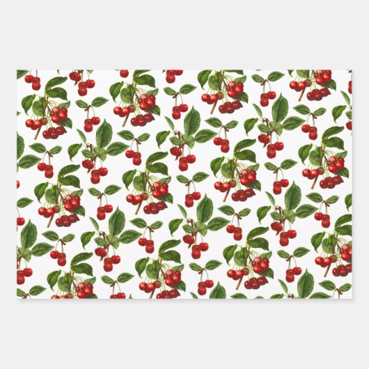 Deep Red Botanical Cherry Print Inpakpapier Vel (Voorkant)