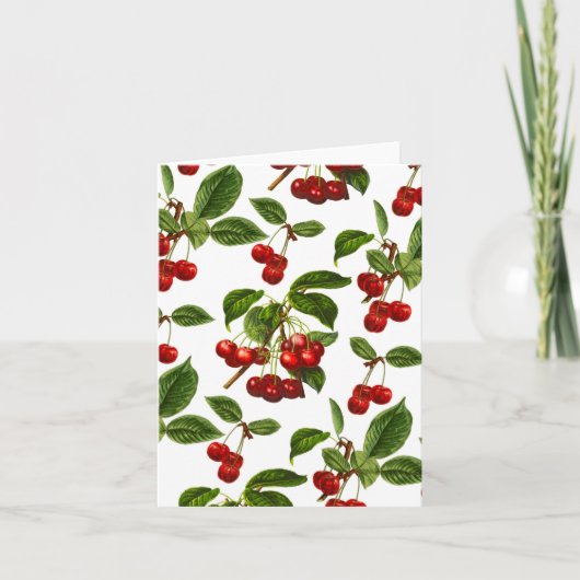Deep Red Botanical Cherry Print Kaart (Voorkant)