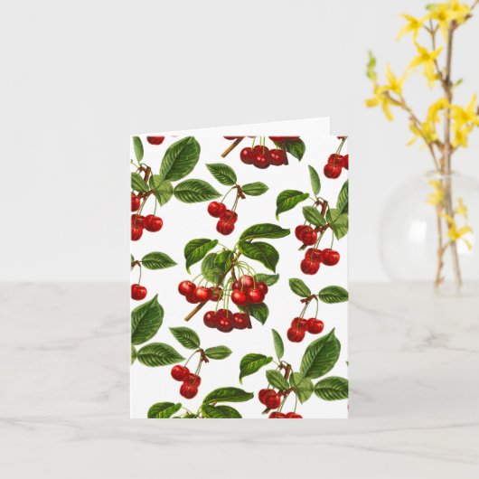Deep Red Botanical Cherry Print Kaart (Gele Bloem)
