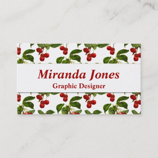 Deep Red Botanical Cherry Print Visitekaartje (Voorkant)