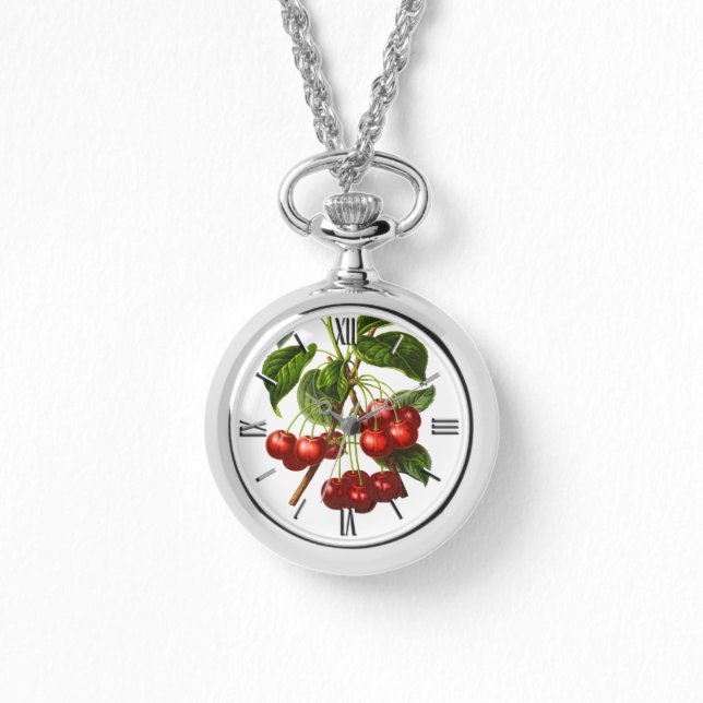 Deep Red Botanical Cherry Print Wrap Watch Horloge (Voorkant)