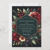 Deep Red Botanical Luxe Wedding Kaart (Voorkant)