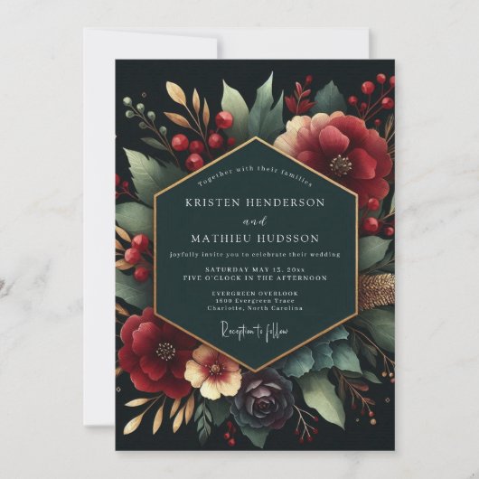 Deep Red Botanical Luxe Wedding Kaart (Voorkant)