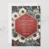 Deep Red Botanical Opulent Wedding Kaart (Voorkant)