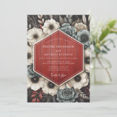 Deep Red Botanical Opulent Wedding Kaart (Staand voorkant)