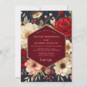 Deep Red Botanical Opulent Wedding Kaart (Voorkant)