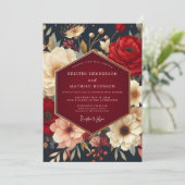 Deep Red Botanical Opulent Wedding Kaart (Staand voorkant)