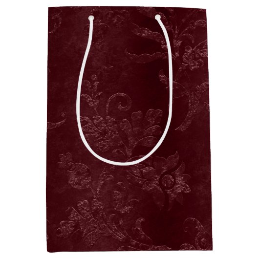 Deep Red Bourgogne Bloemen Medium Cadeauzakje (Voorkant)