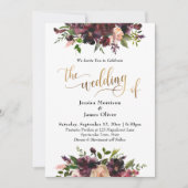 Deep Red Bourgogne Bloemengoud De bruiloft van Kaart (Voorkant)