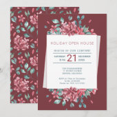 Deep Red Bourgondië Blooms Holiday Open House Kaart (Voorkant / Achterkant)