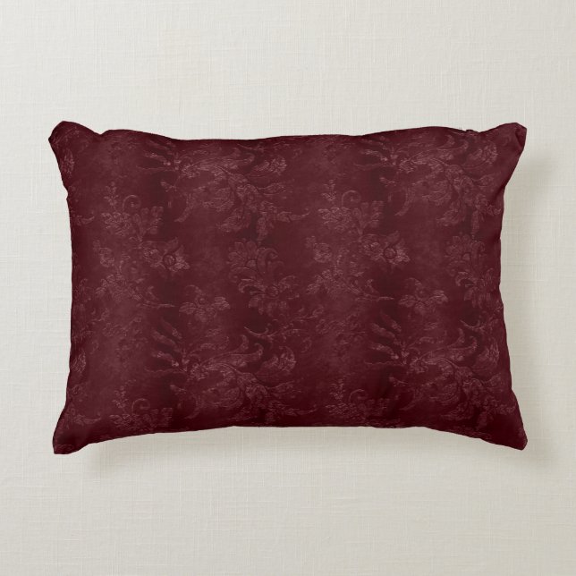 Deep Red Burgundy Floral Christmas Accent Kussen (Voorkant)