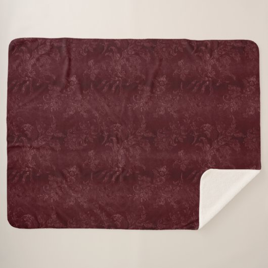Deep Red Burgundy Floral Christmas Sherpa Deken (Voorkant (horizontaal))