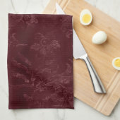 Deep Red Burgundy Floral Christmas Theedoek (Quarter Fold)