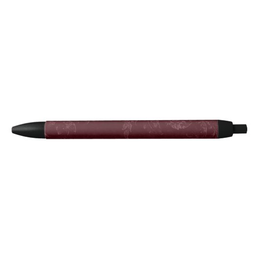 Deep Red Burgundy Floral Christmas Zwarte Inkt Pen (Voorkant)
