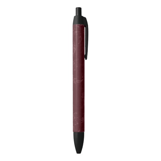 Deep Red Burgundy Floral Christmas Zwarte Inkt Pen (Achterkant (Verticaal))