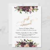 Deep Red Burgundy Floral Gold Script net getrouwd Kaart (Voorkant)