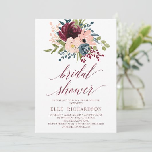 Deep Red burgundy navy floral vrijgezellenfeest Kaart (Staand voorkant)