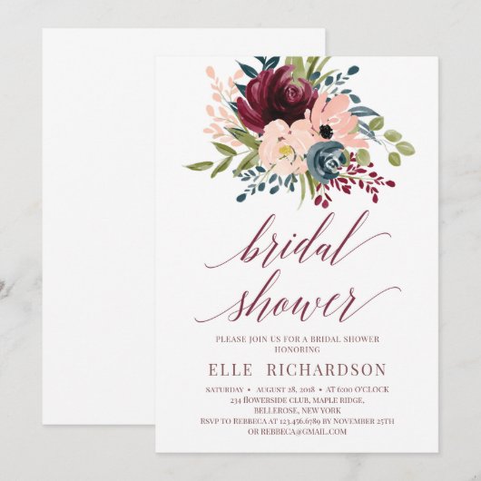 Deep Red burgundy navy floral vrijgezellenfeest Kaart (Voorkant / Achterkant)