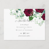 Deep Red Burgundy Rozen Wedding Save Date Briefkaa Briefkaart (Voorkant)