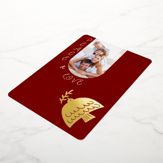 Deep Red, Butter Yellow & Gold Christmas Photo Folie Feestdagenkaart (Gedraaid)