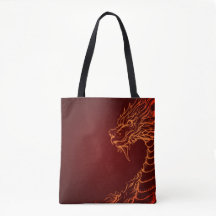 Deep Red Canvas tas met kleurrijke Dragon Print