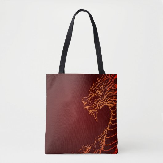 Deep Red Canvas tas met kleurrijke Dragon Print (Voorkant)