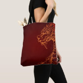 Deep Red Canvas tas met kleurrijke Dragon Print (Dichtbij)