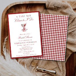 Deep Red Checkered Old Money Martini Bridal Shower Kaart