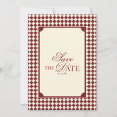 Deep Red Checkered Old Money QR Code Wedding Save The Date (Voorkant)