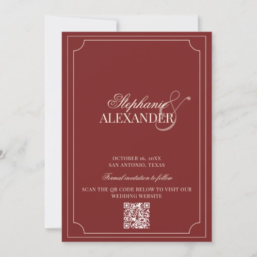 Deep Red Checkered Old Money QR Code Wedding Save The Date (Achterkant)