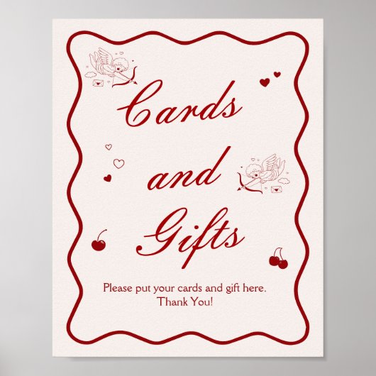 Deep Red Cherry Bridal Shower Cards and Gifts Poster (Voorkant)