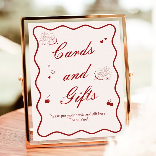 Deep Red Cherry Bridal Shower Cards and Gifts Poster