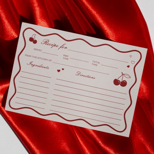 Deep Red Cherry On Top Bridal Shower Recipe Card Kaart
