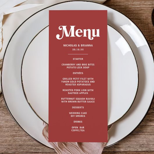 Deep Red Christmas Bruiloft Menu
