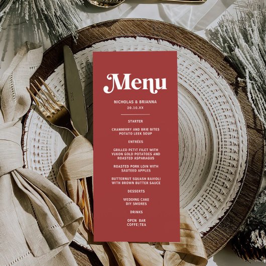 Deep Red Christmas Bruiloft Menu
