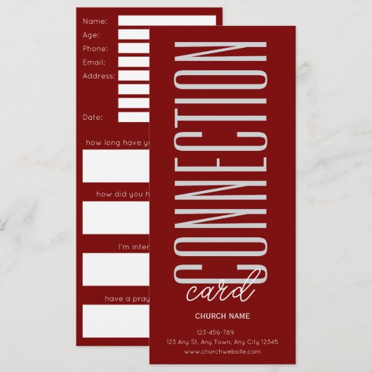 Deep Red Church Connection Card Kaart (Voorkant / Achterkant)