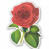 Deep Red, Crimson Roos en bladeren Sticker (Voorkant)