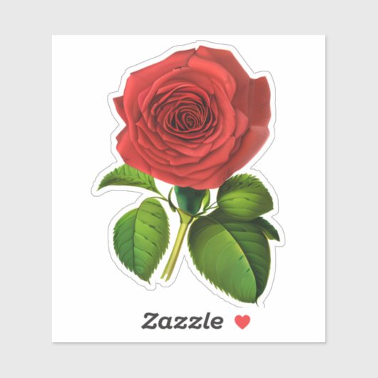 Deep Red, Crimson Roos en bladeren Sticker (Vel)