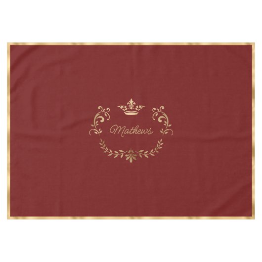 Deep Red Crown Crest Personalized Tablecloth Tafelkleed (Voorkant (Horizontaal))