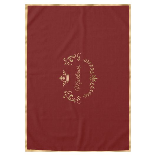 Deep Red Crown Crest Personalized Tablecloth Tafelkleed (Voorkant)