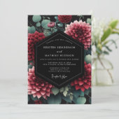 Deep Red Dahlia Botanical Wedding Kaart (Staand voorkant)