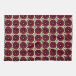Deep Red Dahlia Floral Pattern Theedoek