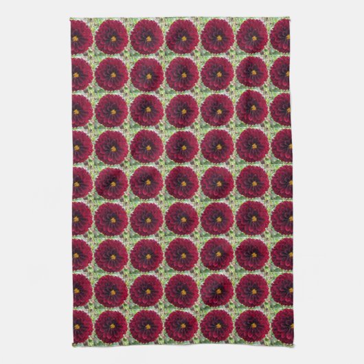 Deep Red Dahlia Floral Pattern Theedoek (Verticaal)
