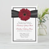 Deep Red Daisy Black Ribbon Weddenschap Kaart (Staand voorkant)
