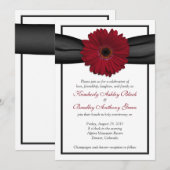 Deep Red Daisy Black Ribbon Weddenschap Kaart (Voorkant / Achterkant)