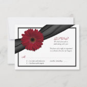 Deep Red Daisy Black Ribbon Wedding Reply Kaart (Voorkant)