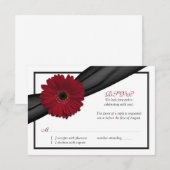 Deep Red Daisy Black Ribbon Wedding Reply Kaart (Voorkant / Achterkant)