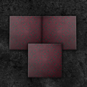 Deep Red  Damask-patroon op zwart Tegeltje