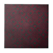 Deep Red  Damask-patroon op zwart Tegeltje (Voorkant)