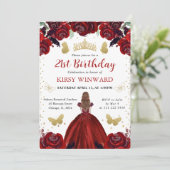 Deep Red Dress Red Hair Princess Verjaardag Kaart (Staand voorkant)